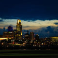 The Omaha city skyline at sunset